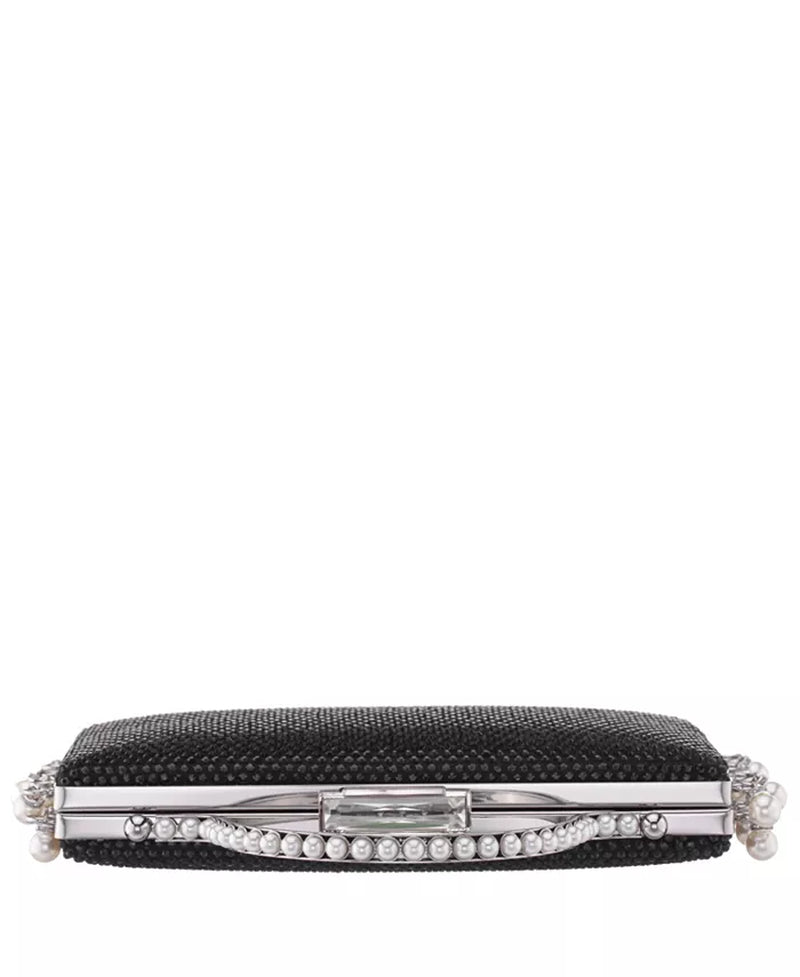 Cultivated Pearl Dangle Crystal Embellished Minaudiere Clutch