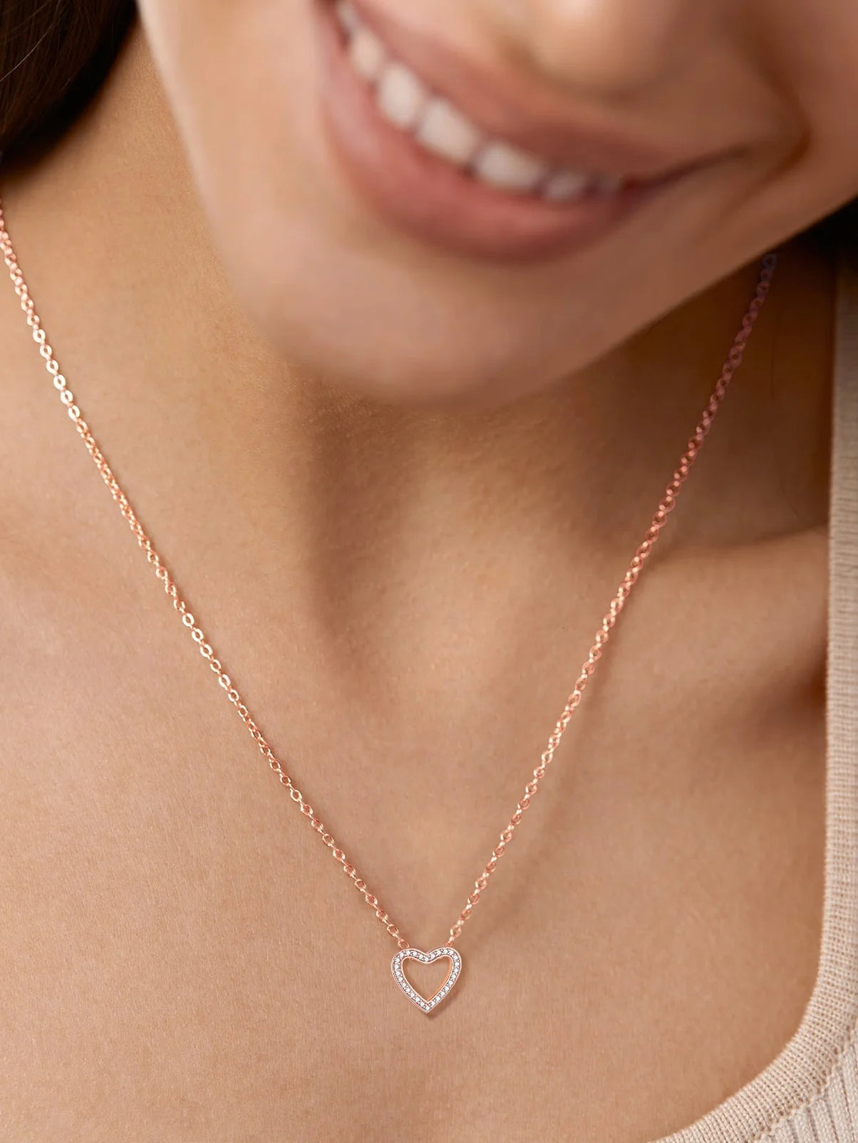 Open Heart Necklace for Women Dainty Cubic Zirconia Love Pendant Necklace Sterling Silver Jewelry Gifts for Her, Rose Gold