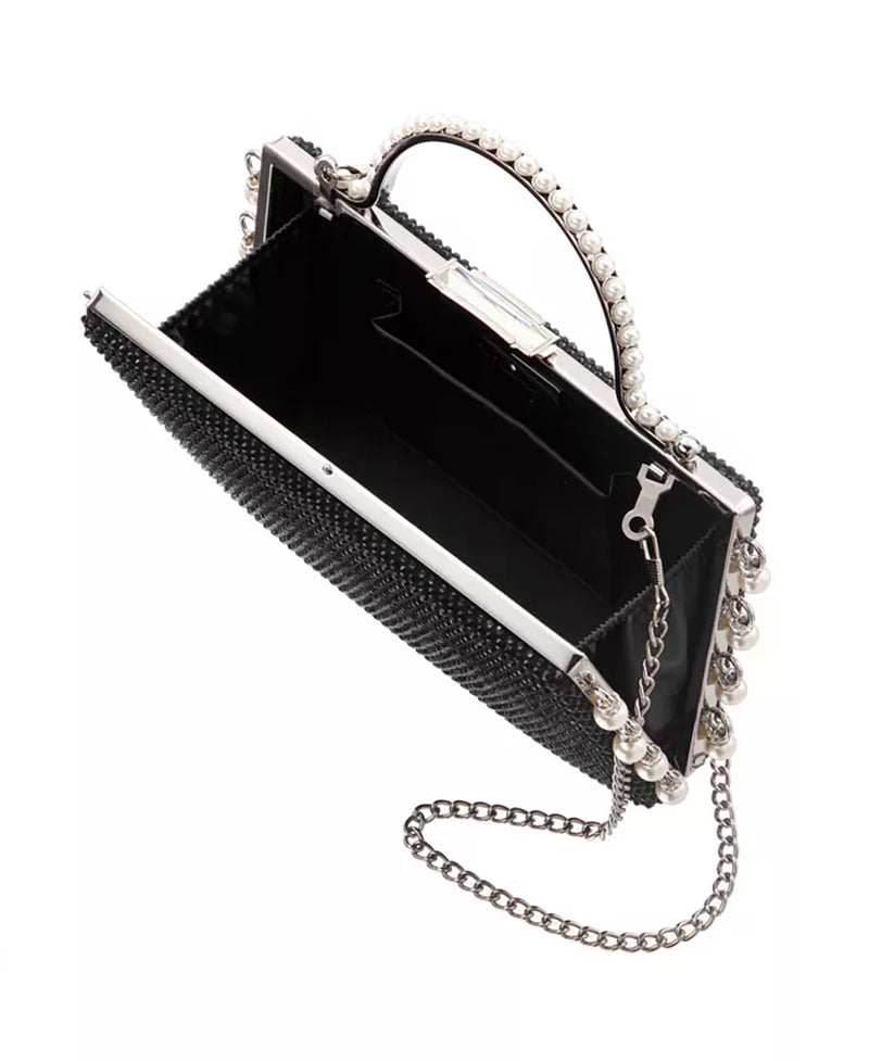 Cultivated Pearl Dangle Crystal Embellished Minaudiere Clutch