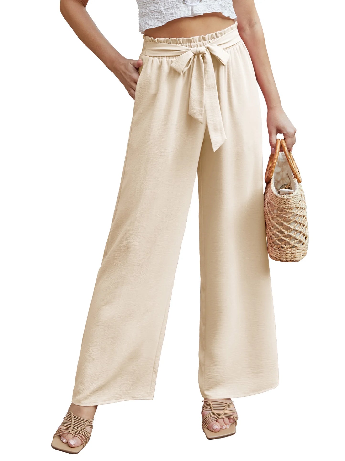 Women Casual Wide Leg Pants High Waisted Business Work Casual Pants Loose Flowy Beach Palazzo Pants