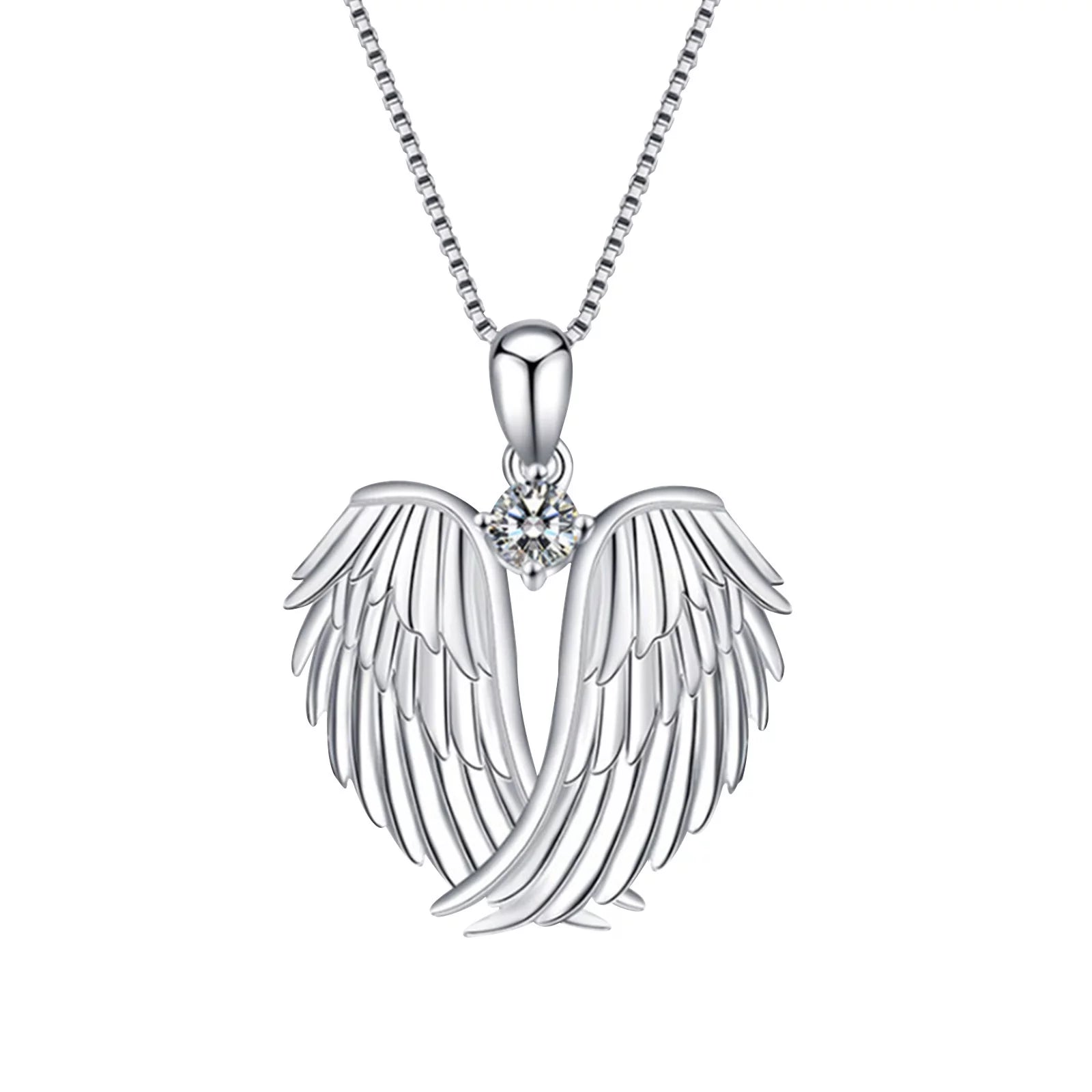 Jewelry on Clearance！Angel Wings Necklace 925 Silver Guardian Angel Wings Pendant Necklace Birthstone Necklace for Women Women Christmas Jewelry Gifts