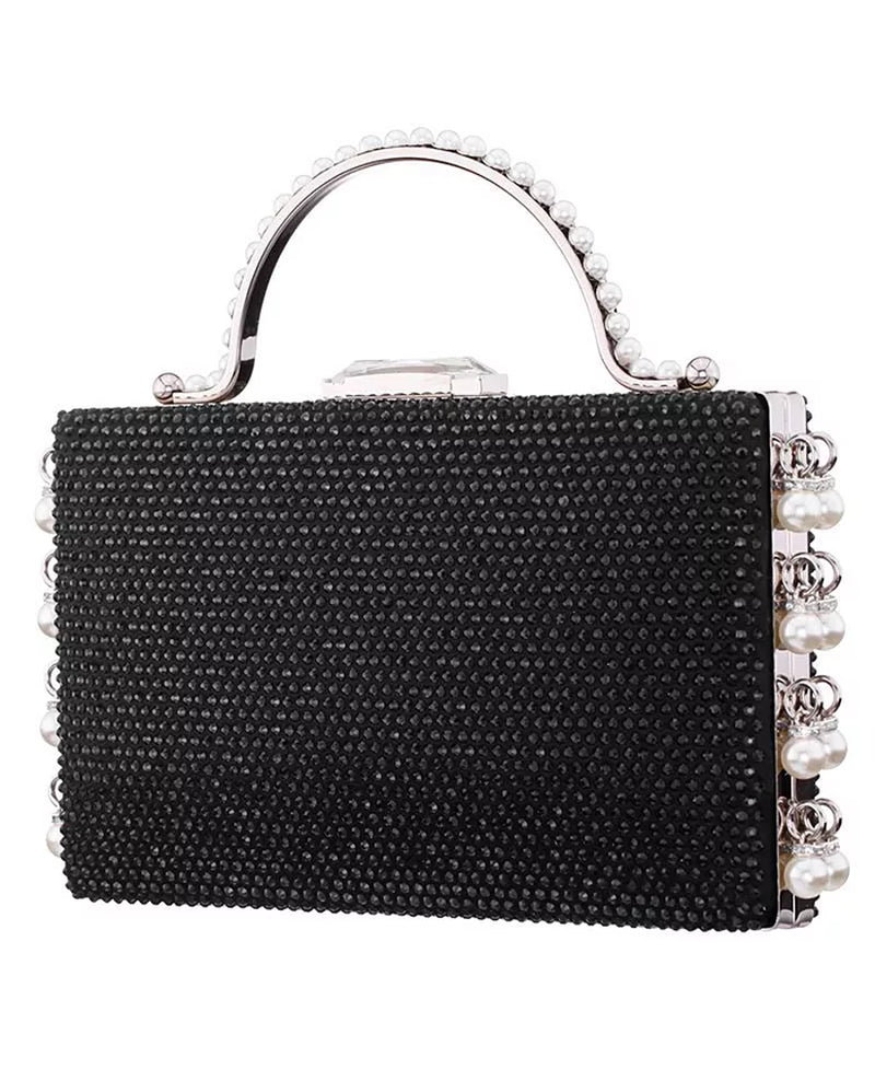 Cultivated Pearl Dangle Crystal Embellished Minaudiere Clutch