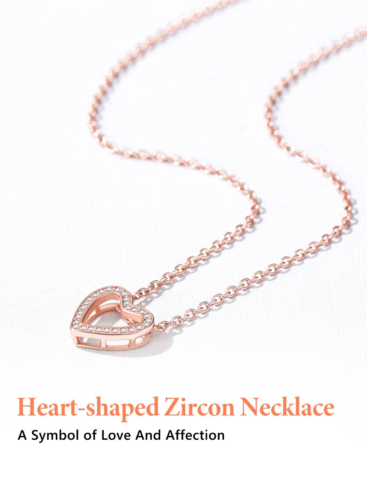 Open Heart Necklace for Women Dainty Cubic Zirconia Love Pendant Necklace Sterling Silver Jewelry Gifts for Her, Rose Gold