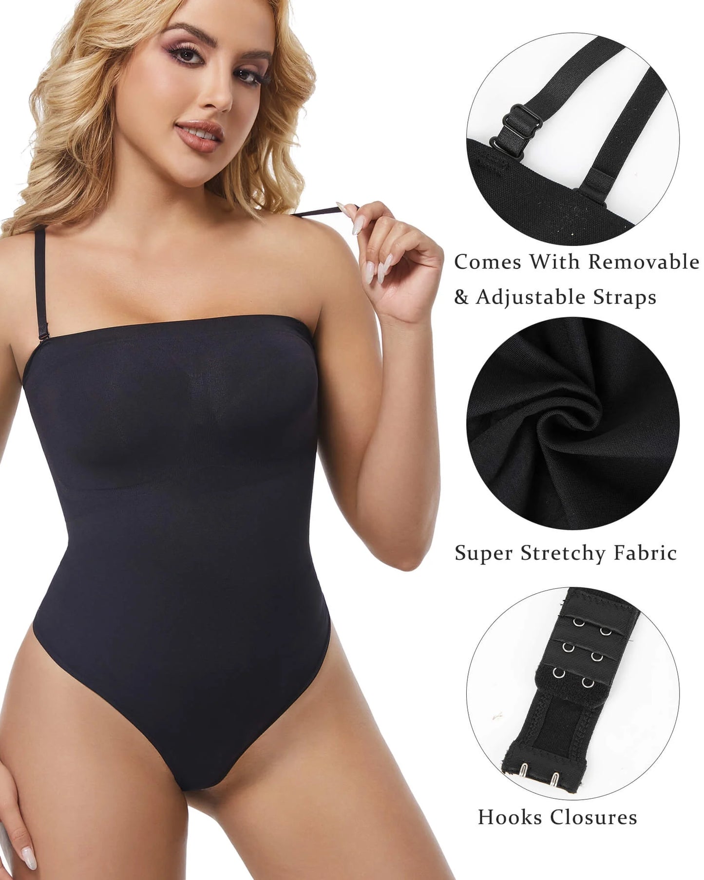 Strapless Thong Bodysuit for Women Tummy Control Shapewear Seamless Sculpt Body Shaper with Removable Straps